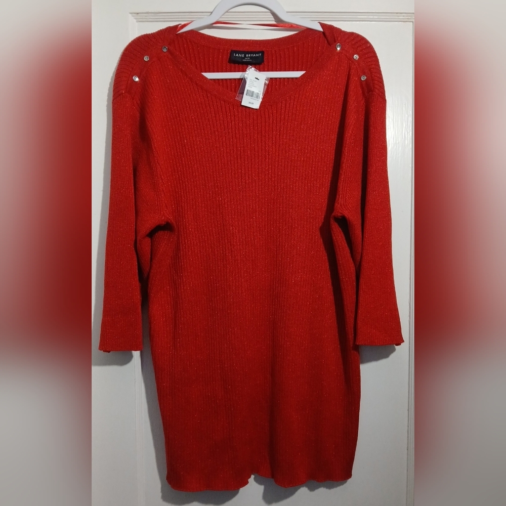 Lane Bryant Vibrant Red V-Neck Sweater NWT